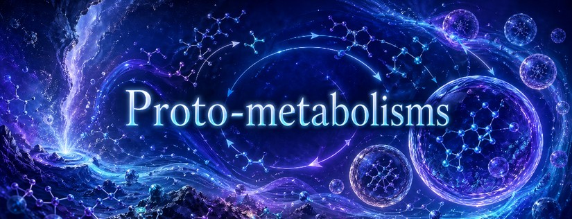 Proto-metabolic network with cycles, incoming flows, outgoing flows and out-of-equilibrium maintenance.