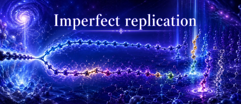 Imperfect replication showing conservation, variation and pre-Darwinian selection of more persistent systems.