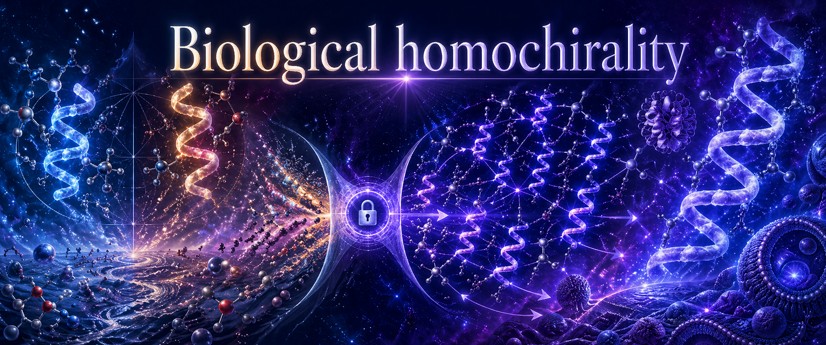 Amplification of a shared chiral orientation in a prebiotic and then biological network.
