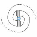 Onde vectorielle statique — cas C Visualisation d’un fermion en rotation (ex : électron) générant une onde vectorielle statique dans l’espace-temps. Cette onde secondaire est centrée sur l’axe de rotation du fermion et sa longueur diminue à mesure que la vitesse (ou l’énergie cinétique) augmente, car les vortex deviennent plus petits.