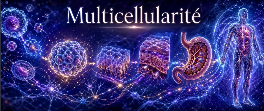 Organisation multicellulaire montrant cellules, tissus, organes, coordination et intégration du vivant.