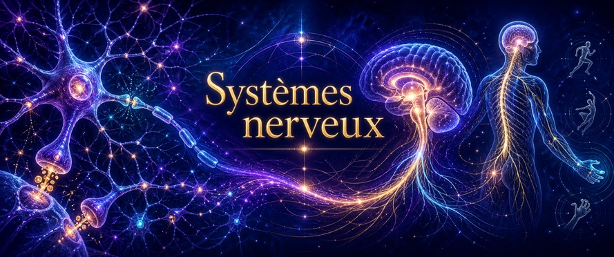 Système nerveux montrant signaux, intégration, commande motrice et réponse organisée.