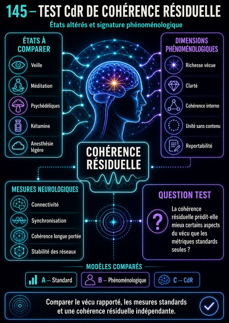 Test CdR de cohérence résiduelle, états altérés et signature phénoménologique.